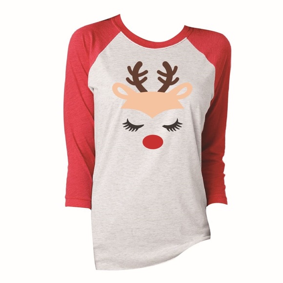 JM Tops - AUCTION PRICE👩🏻‍⚖️ REINDEER FACE VINTAGE 3/4 SLEEVE T-SHIRT